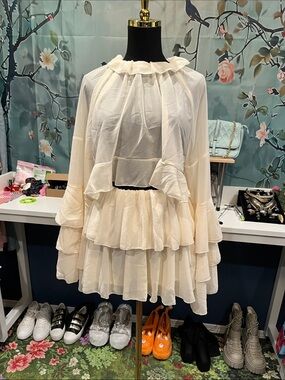 Ivory Chiffon Ruffle Tiered Skort Set